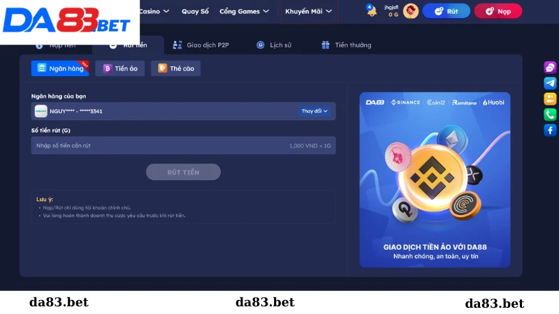 Rút tiền tại nhà cái Da83